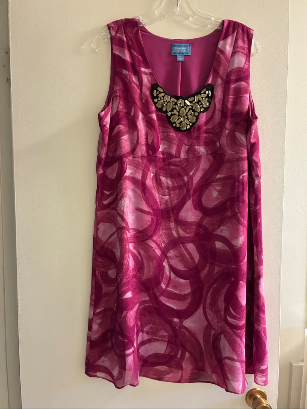 Sleeveless Magenta & Pink Swirl Embellished  Dress